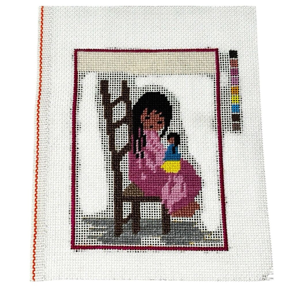 VTG DeGrazia Needlepoint Canvas Heavenly Blessings Girl With Doll Started